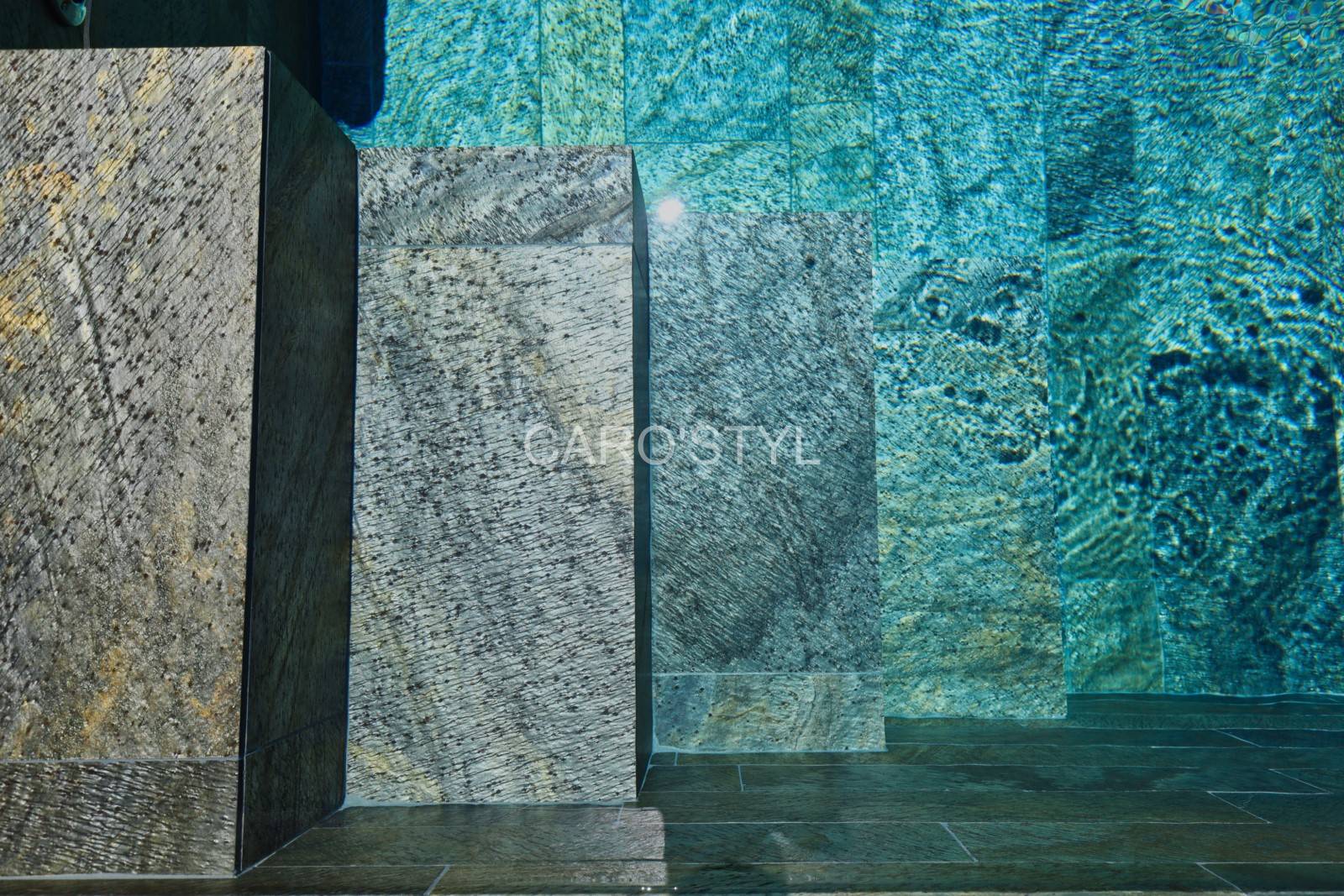 Carrelage Bali Sukabumi piscine effet émeraude villa luxe Lyon