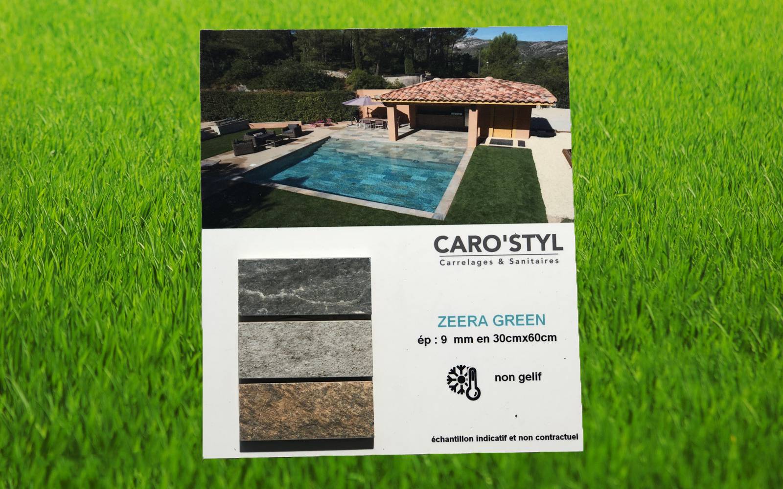 échantillon de carrelage zeera green, pour piscine, près de bouc bel ai 13 bouches du rhône