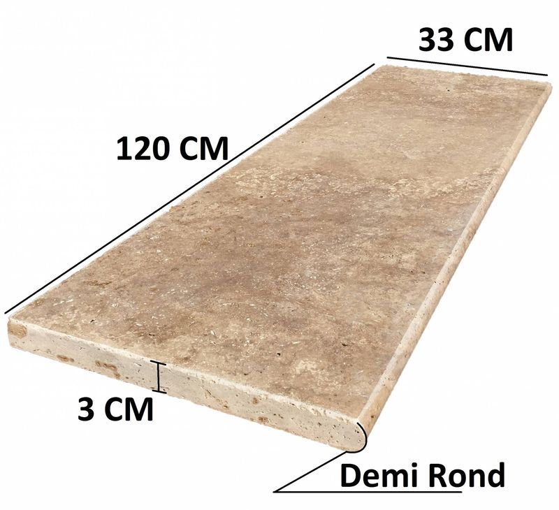 Une margelle travertin 120 cm, avec bord demi-rond pour escalier de piscine, à la Seyne sur Mer 83500 Var